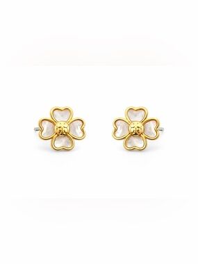 Tory Burch Forget Me Not Mother-of-Pearl Four-Leaf Clover Metal Stud Earrings